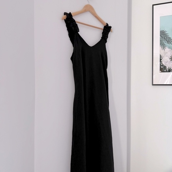 Saiph black linen maxi dress with ruffle straps - Medium NWT - Picture 6 of 8